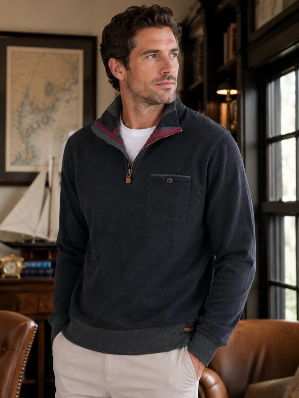 Mens Ted Baker Cotton Modal Blend Half Zip Funnel Neck Newbevy Pullover